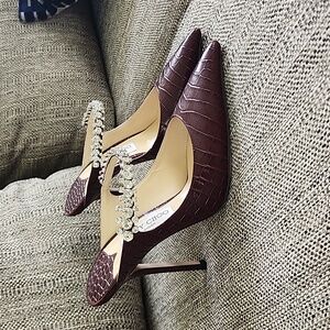Jimmy Choo Bing 100 Mules Burgundy Croc